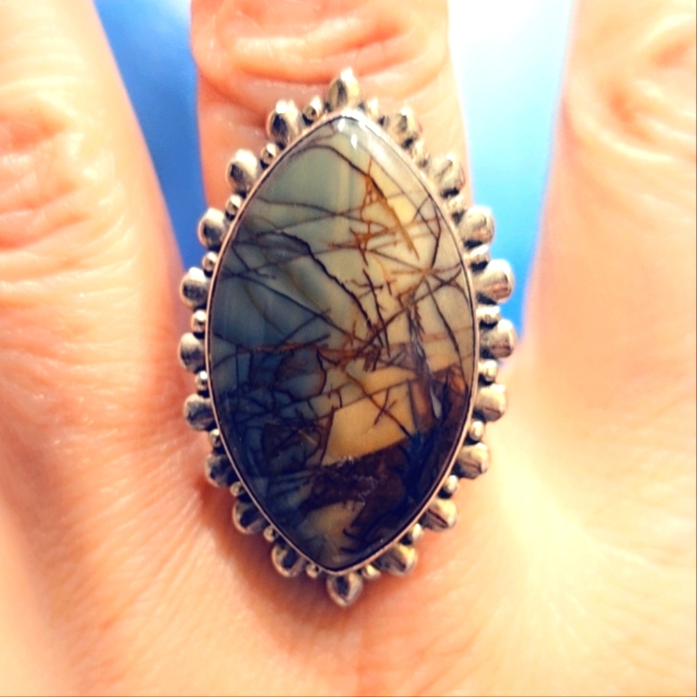 Picasso Stone Solid Sterling Silver Gemstone Ring… - image 1